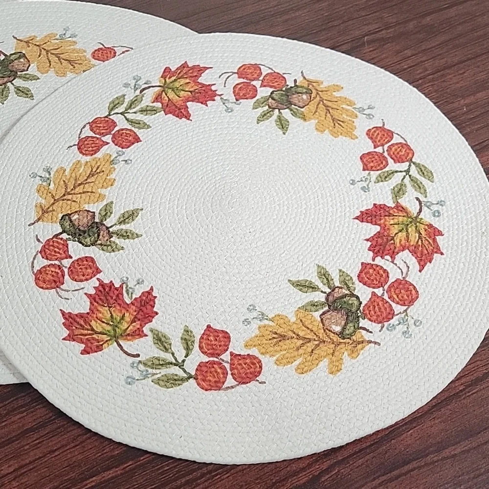 4PK Braided Reversable Round Fall Placemat 14.5 Inches Each (4 Placemats)
